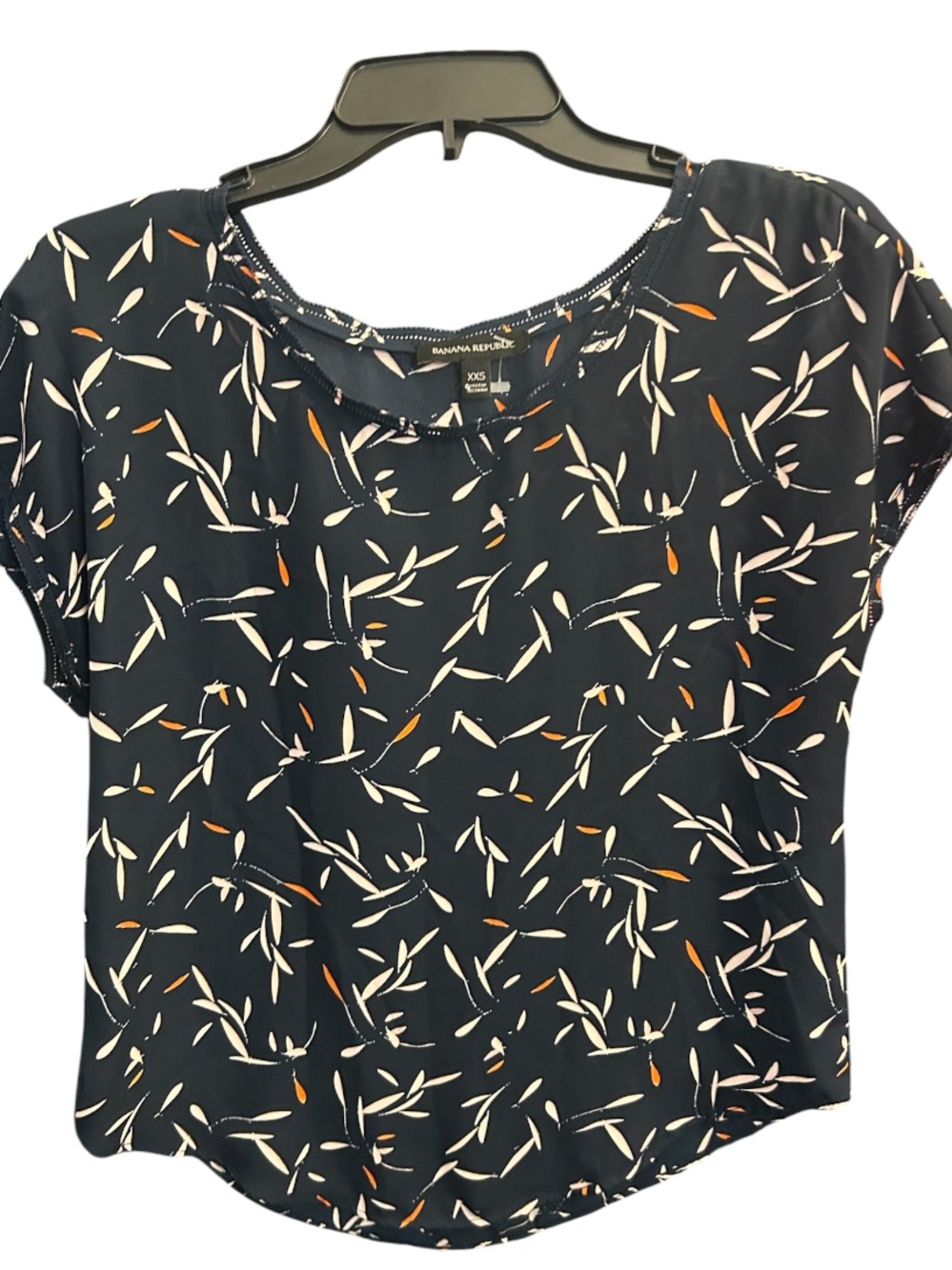 Banana Republic Navy Floral-Leaf Cap Sleeve Blouse